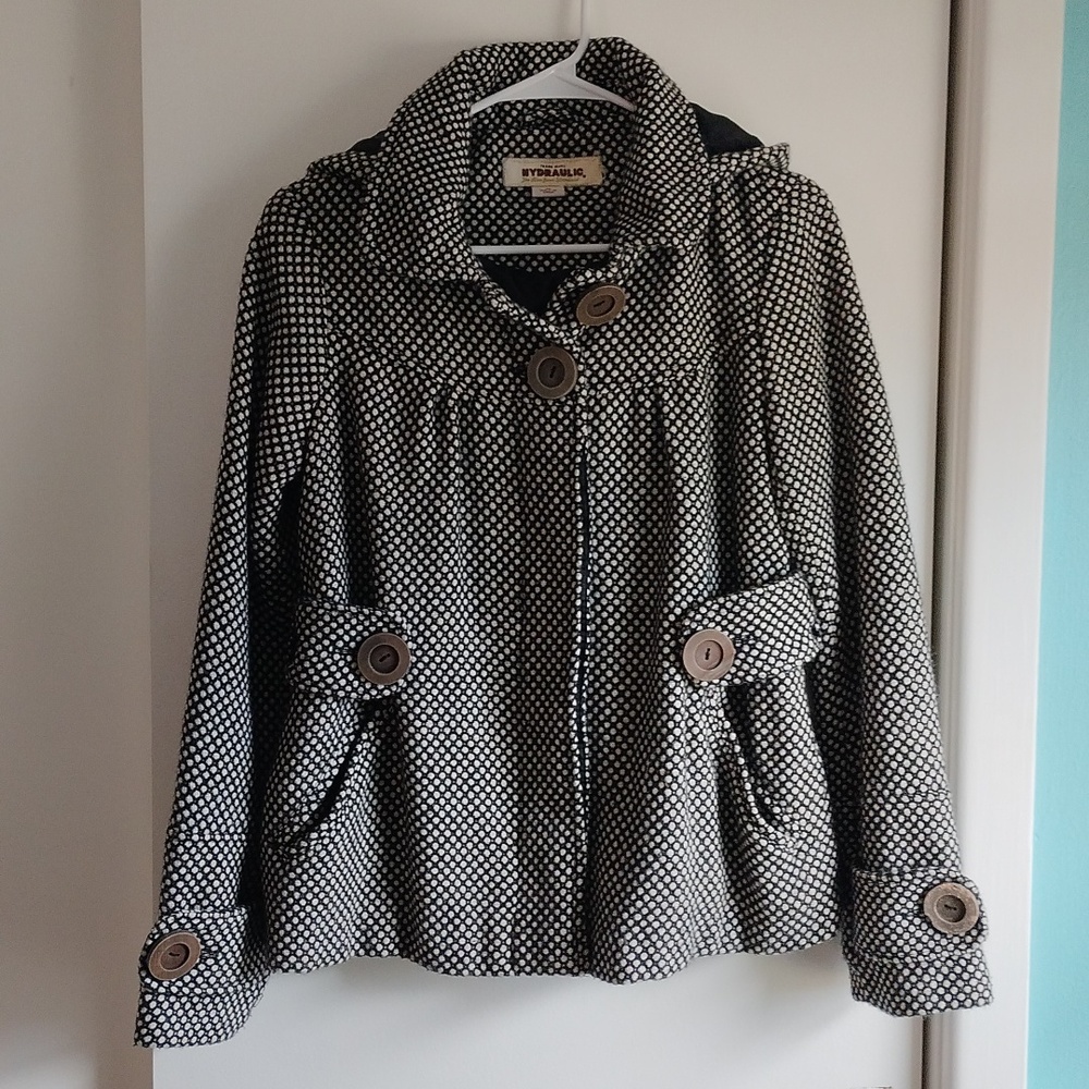 Hydraulic Monochrome Patterned Pea Coat